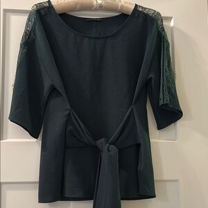 West Kei Dark Green Tie Front 3/4 Sleeve Blouse